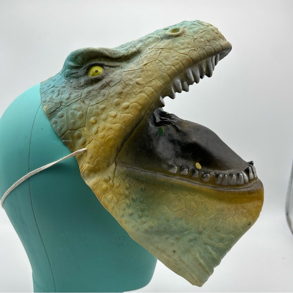 Vtg Green T-Rex Jurassic Dinosaur Halloween Mask Prehistoric Costume Cosplay - Picture 1 of 10